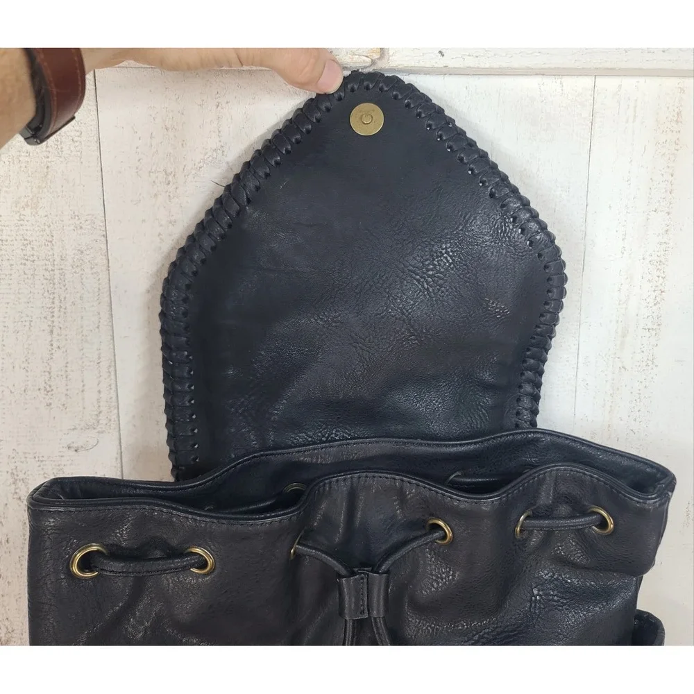 Gothic Boho-Luxe Western Festival Dolce Girl Black Pebbled Fringe Vegan Backpack